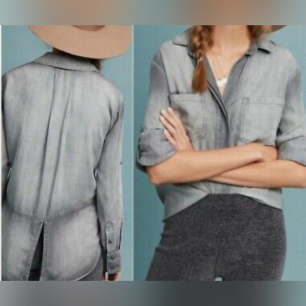 Antropologie Cloth & Stone Gray Lyocell Button Up Shirt, Size M - Picture 3 of 8